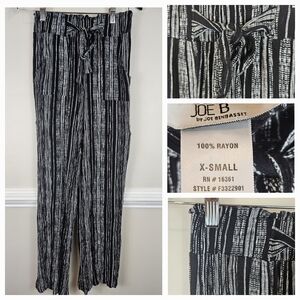 Joe B Paper Bag Waist Tie Front Wide Leg Flowy Black and White Striped Pant 0620